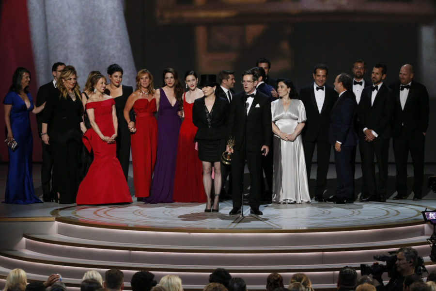70th ANNUAL PRIMETIME EMMY AWARDS -- Pictured: Daniel Palladino with the cast and crew of The Marvelous Mrs. Maisel, "Outstanding Comedy Series, The Marvelous Mrs. Maisel" during the 70th Annual Primetime Emmy Awards held at the Microsoft Theater on September 17th, 2018