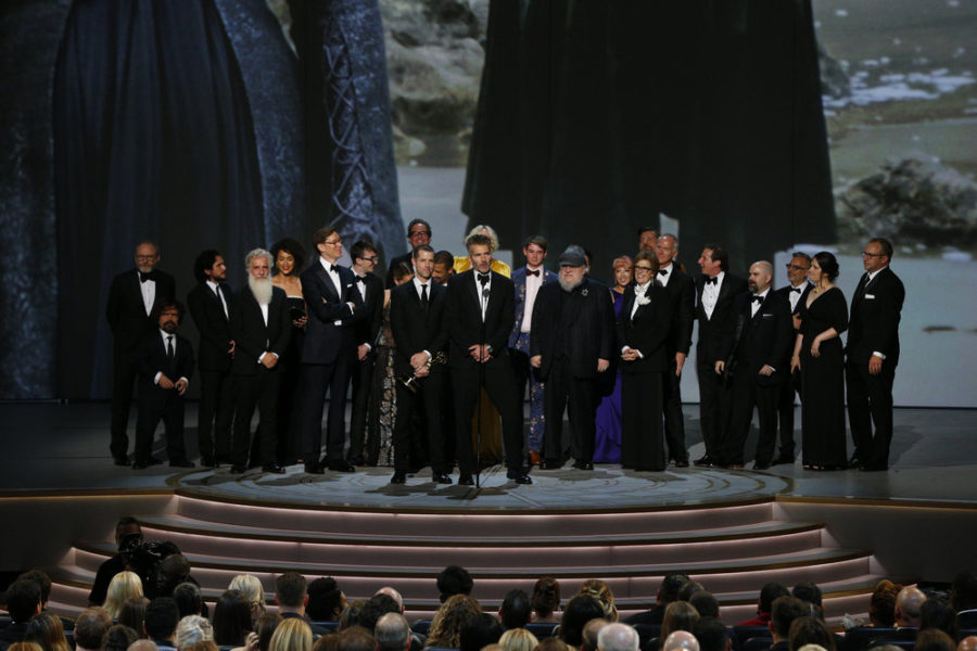 70th ANNUAL PRIMETIME EMMY AWARDS -- Pictured: David Benioff with cast and crew of Game of Thrones, " Outstanding Drama Series for Game of Thrones" during the 70th Annual Primetime Emmy Awards held at the Microsoft Theater on September 17th, 2018 -- (Photo by: Paul Drinkwater/NBC)